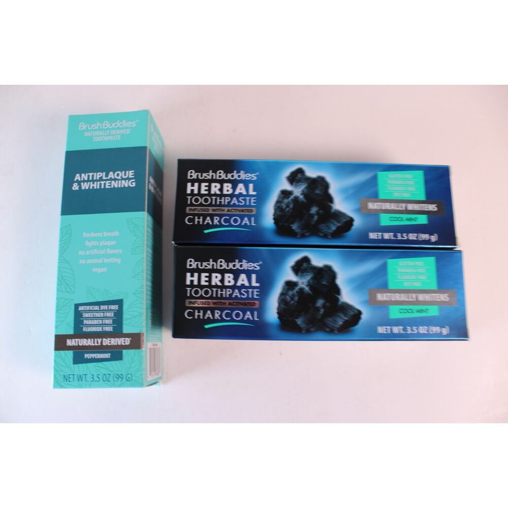 NEW Brush Buddies Herbal Whitening Toothpaste Charcoal Mint Fluoride Free NIB
